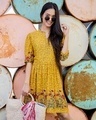 Shop Women's Yellow Printed Rayon Dress-Front
