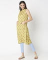 Shop Women's Yellow Printed Sleeveless Kurti Dress-Full