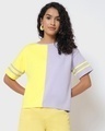 Shop Women's Yellow & Purple Color Block Relaxed Fit Short Top-Front