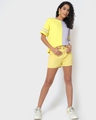 Shop Women's Yellow & Purple Color Block Relaxed Fit Short Top-Full