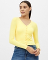 Shop Women's Yellow Rayon V-neck Long Sleeve Top-Front