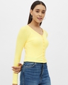 Shop Women's Yellow Rayon V-neck Long Sleeve Top-Full