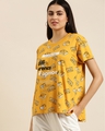 Shop Women's Yellow Retro Printed Oversized T-shirt-Front