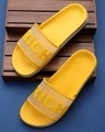 Shop Women's Yellow Rich Embellished Sliders-Front