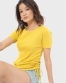 Shop Women's Yellow Size gather Slim Fit Top-Front
