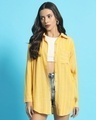 Shop Women's Yellow Striped Oversized Shirt-Front