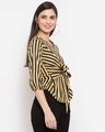 Shop Women's Yellow Striped Puff Sleeve Crepe Cinched Waist Top-Design