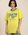 Shop Women's Yellow Tokyo Typography Oversized T-shirt-Front