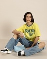 Shop Women's Yellow Tokyo Typography Oversized T-shirt-Full