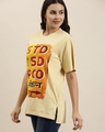 Shop Women's Yellow Typography Oversized T-shirt-Front
