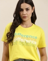 Shop Women's Yellow Typography Oversized T-shirt-Full