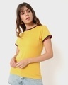 Shop Women's Yellow Varsity Half Sleeve Round Neck T-shirt-Front
