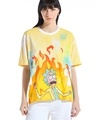 Shop Women's Yellow & White Fire of it All Graphic Printed Oversized T-shirt-Front