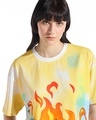 Shop Women's Yellow & White Fire of it All Graphic Printed Oversized T-shirt