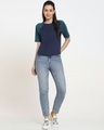 Shop Women'sBlue Half Sleeves Round Neck Contrast T-Shirt-Full