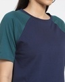 Shop Women'sBlue Half Sleeves Round Neck Contrast T-Shirt