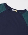 Shop Women'sBlue Half Sleeves Round Neck Contrast T-Shirt