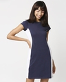 Shop Women's Blue Side Panel Cap Sleeves Slim Fit Dress-Front