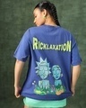 Shop Women's Blue Stoned Rick & Morty Graphic Printed Oversized Acid Wash T-shirt-Front