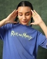 Shop Women's Blue Stoned Rick & Morty Graphic Printed Oversized Acid Wash T-shirt