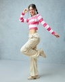 Shop Women's White & Pink Striped Slim Fit Short Top-Full