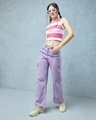 Shop Women's White & Pink Striped Slim Fit Short Top-Full