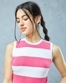 Shop Women's White & Pink Striped Slim Fit Short Top