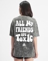 Shop Women's Grey Toxic Graphic Printed Oversized Acid Wash T-shirt-Front