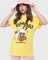 Shop Women's Yellow More Espresso Less Depresso Graphic Printed Boyfriend T-shirt-Front