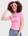 Shop Women's Pink Rib Cut Out Slim Fit Top-Front