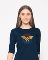 Shop Wonder Woman Foil Logo Round Neck 3/4th Sleeve T-Shirt (DCL)-Front
