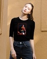 Shop Wonder Woman Frame Round Neck 3/4 Sleeve T-Shirt Black (DCL)-Front