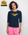 Shop Wonder Woman Gold 3/4th Sleeve Slim Fit T-Shirt Navy Blue (DCL)-Front