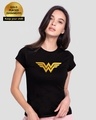 Shop Wonder Woman Gold  Half Sleeve Printed T-Shirt Black (DCL)-Front