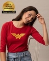 Shop Wonder Woman Gold Round Neck 3/4 Sleeve T-Shirt Bold Red (DCL)-Front