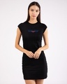 Shop WONDER WOMAN RETRO STRIPE Cap Sleeve Printed T-Shirt Dress Black (DCL)-Front