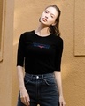 Shop WONDER WOMAN RETRO STRIPE Round Neck 3/4 Sleeve T-Shirt Black (DCL)-Front