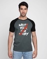 Shop Write Your Own Story Half Sleeve Raglan T-Shirt Nimbus Grey-Black-Front
