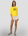 Shop WTF Food Round Neck 3/4 Sleeve T-Shirt Pineapple Yellow-Full