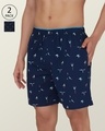 Shop Pack of 2 Men's Blue Printed Relaxed Fit Boxers-Front