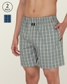 Shop Pack of 2 Men's Blue & Grey Checked Relaxed Fit Boxers-Front