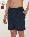 Shop Pack of 2 Men's Blue & Maroon Printed Relaxed Fit Boxers-Front