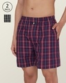 Shop Pack of 2 Men's Maroon & Black Checked Relaxed Fit Boxers-Front