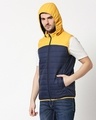 Shop Yellow & Blue Two Block Vest Puffer Jacket with Detachable Hoodie-Design