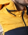 Shop Yellow & Blue Two Block Vest Puffer Jacket with Detachable Hoodie