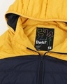 Shop Yellow & Blue Two Block Vest Puffer Jacket with Detachable Hoodie
