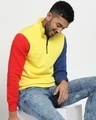 Shop Men's Yellow Contrast Sleeve Color Block Half Zipper Sweatshirt-Front