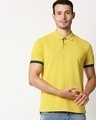 Shop Yellow Contrast Sleeve Polo T-Shirt-Front