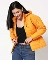 Shop Yellow Plain Puffer Jacket with Detachable Hood-Front