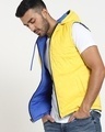 Shop Men's Yellow & Blue Sleeveless Reversible Puffer Jacket-Front